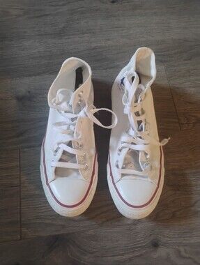 Converse White High-Top Sneakers with Red Trim